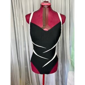 Carol Wior one piece swimsuit Vintage black white underwire